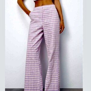 Zara Lilac Purple Gingham High Rise Pants